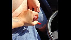 Real public red nails hand job in the car with cum Thumb