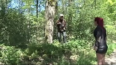 Hot redhead ass fucks old man in bushes Thumb