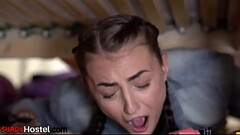 Hostel babe shares dick with sucking blonde in ffm threeway Thumb