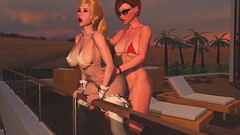 Horny Redhead Shemale fucks Blonde Tranny - Anal Sex, 3D Futanari Cartoon Porno On the Sunset Thumb