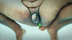 Prostate orgasm with a thick cucumber Thumb