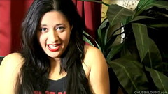 Cute chubby brunette talks dirty while fucking her wet pussy Thumb