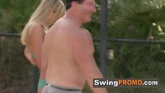 Amateur swinger couple is going to swap and fuck in tonight'_s wild orgy. Thumb