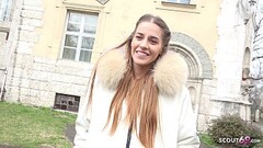 GERMAN SCOUT - CUTE GIRL EVELINE DELLAI IN LEGGINGS TRICKED TO RAW PICKUP FUCK Thumb
