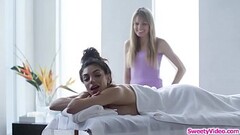 Busty babe licked by lesbian masseuse Thumb