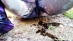Pissing outside! Come watch LilKiwwiMonster wet her panties and pee in the dirt! Thumb