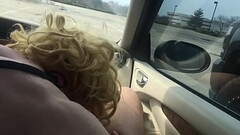Crossdresser Sucks my big cock in her car deep throats load - Lingerie Thumb